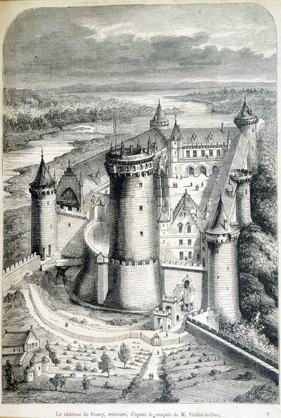 Le chateau de Coucy, restaure - gravação a partir do esboço// por Eugene Viollet-le-Duc (Viollet le Duc) (1814-1879) - "Le Monde ilustre" de 8/05/1858. de Eugene Emmanuel (after) Viollet le Duc