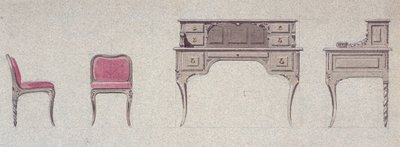 Cadeira baixa e escrivaninha para o Quarto Dourado de Eugene Emmanuel Viollet-le-Duc