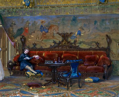 Design de uma sala em estilo gótico para o Castelo de Pierrefonds, com o Imperador e a Imperatriz de Eugene Emmanuel Viollet-le-Duc