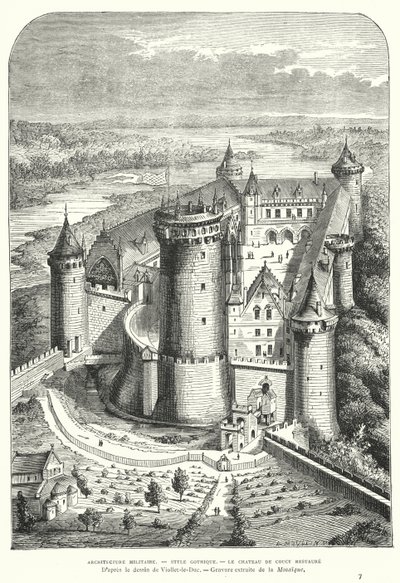 Chateau de Coucy, Picardia, França, após a sua restauração no século 19 por Eugene Viollet-le-Duc de Eugene Emmanuel after Viollet le Duc