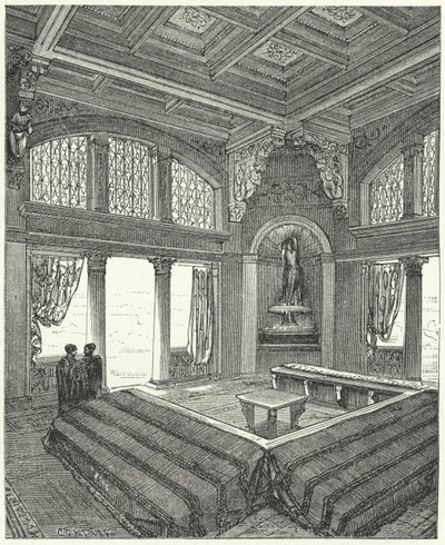 Triclinium, sala de jantar formal em um edifício romano de Eugene Emmanuel after Viollet le Duc