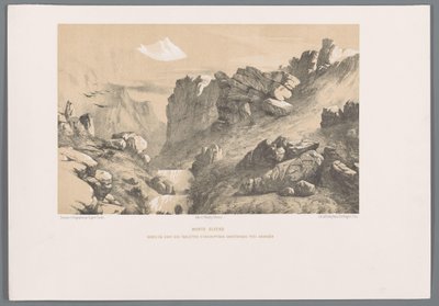 Ganjnameh op de berg Alvand no Irão
Elvend Gorge onde há pastilhas de inscrição cuneiforme perto de Hamadan (título no objecto) de Eugene Flandin