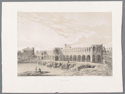 Ponte Khaju ou Pol-e Khaju em Isfahan Pont Kadjiou Chiraz (título no objeto) Paisagens persas (título da série) Perse moderna (título da série) de Eugene Flandin