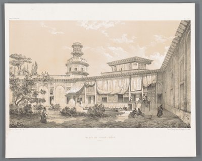 Palácio Char Bagh em Isfahan Palais du Tchar-Bach Ispahan (título no objeto) Paisagens persas (título da série) Perse moderna (título da série) de Eugene Flandin