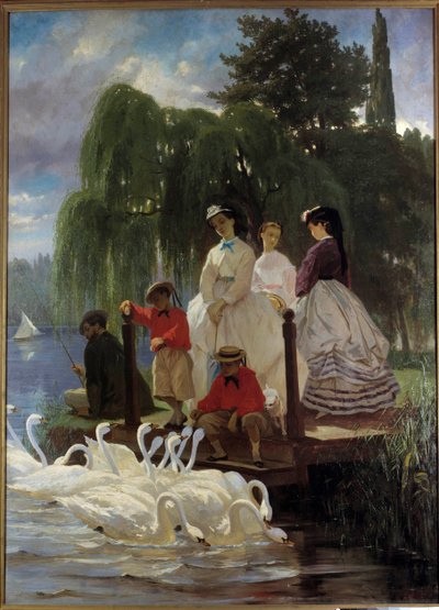 Le repas des swans Painting by Eugene Giraud (1806-1881) 1865 Paris, Decorative Arts - Swans or feeding swans. Pintura de Eugene Giraud (1806-1881) 1865. Museu de Artes Decorativas, Paris de Eugene Giraud