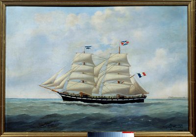 Le brick Union (para a pesca do bacalhau) Pintura de Eugene Margueritte-Grandin dit Eugene Grandin (1833-1916) 1904 Sun. 0,57x0,81 m Fecamp, musee des Terres Neuvas - The brigrigão União. (pesca do bacalhau) Pintura por Eugene Grandin (1833-1916) de Eugene Grandin