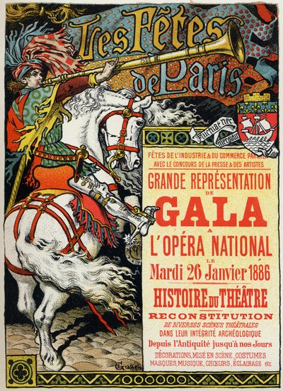 Arte. Entretenimento. As festas de Paris. Bal na Ópera de Paris. Cartaz de Eugene Grasset, França. de Eugene Grasset