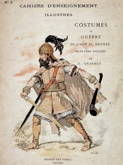 Guerreiro Gálico do período Tumuli - em "Illustrous Teaching Cahiers, War Costumes of the Bronze Age and the Gaulish Age", ed. Grasset. Ilustração de Eugene Samuel Grasset (1841-1917). de Eugene Grasset