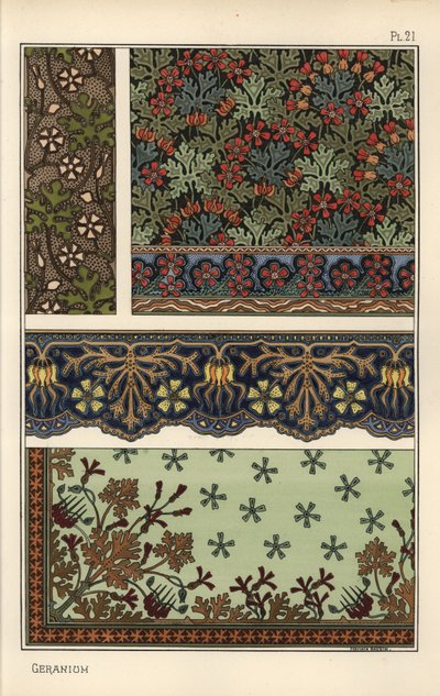Motivo Gerânio em papel de parede, bordas e padrões de tecido de Eugene Grasset