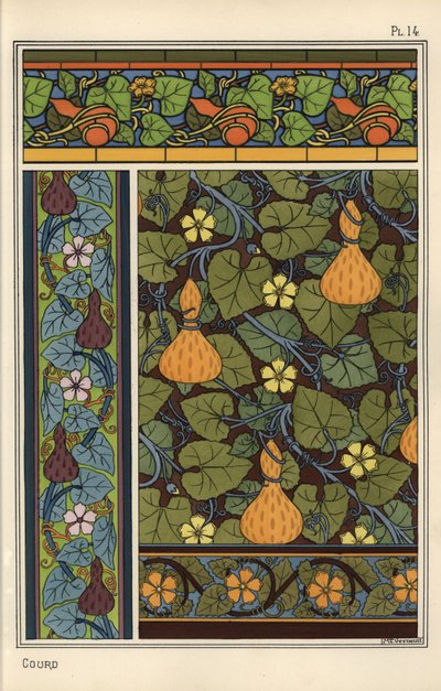 Cabaça em papel de parede, vidro manchado e padrões de tecido de Eugene Grasset