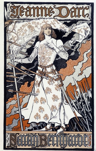 Poster "Joana of Arc" (Henriette Rosine Bernard dit Sarah Bernhardt (1844-1923) toca em Joana of Arc). Sd. por volta de 1890 de Eugene Grasset