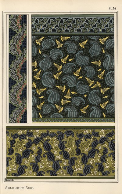 Selo de Salomão, Polygonatum multiflorum, como motivo de design em papel de parede, bordas e tecido de Eugene Grasset