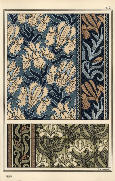 A íris nos padrões para tecidos e azulejos de Eugene Grasset