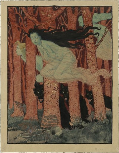 Três mulheres e três lobos Três mulheres e três lobos, ca 1892. de Eugene Grasset