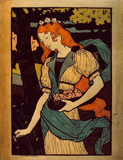 Mulher colhendo flores, 1917 de Eugene Grasset
