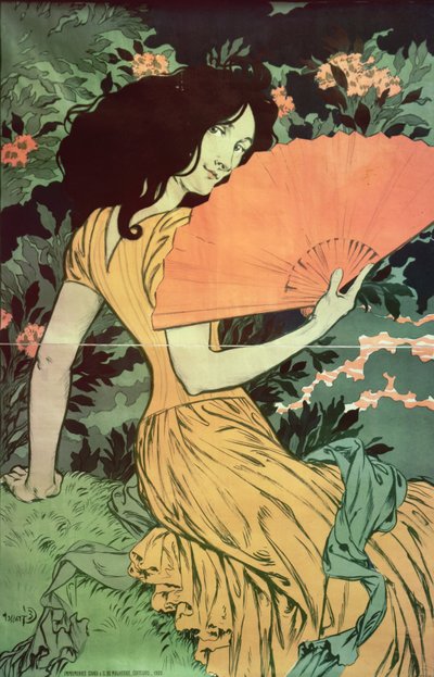 Mulher, ventilador, 1900 de Eugene Grasset
