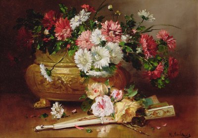 Ainda vida com um fã de Eugene Henri Cauchois