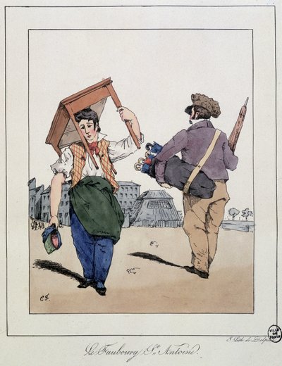 Le faubourg St Antoine: reparador de móveis e comerciante de guarda-chuvas ambulante - in "Souvenirs d