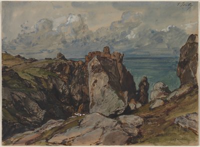 Penhascos à beira-mar em Cézembre, Bretanha de Eugene Isabey