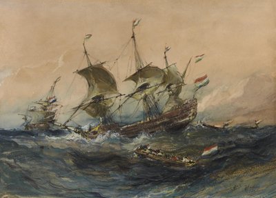 Navios holandeses numa tempestade de Eugene Isabey