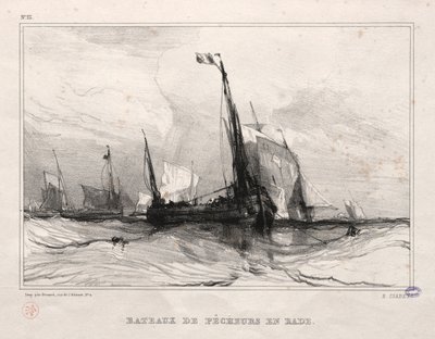 Barcos de pesca na âncora, 1836. de Eugene Isabey