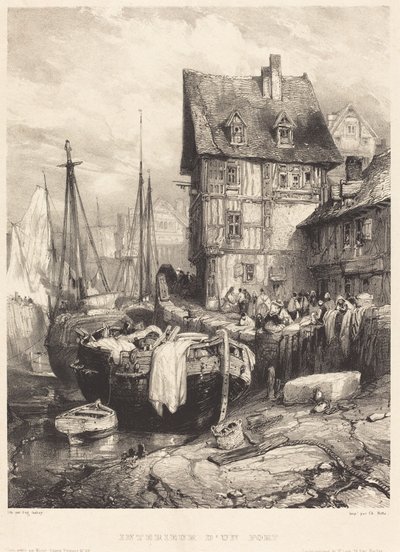 Interior de um porto de Eugene Isabey