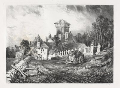 Viagens pitorescas e românticas na França antiga, Auvergne: Château de Pesteil em Polminhac de Eugene Isabey
