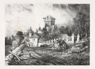 Viagens pitorescas e românticas na França antiga, Auvergne: Château de Pesteil em Polminhac de Eugene Isabey