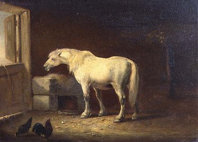 Cavalo branco em um estábulo (painel) de Eugene Joseph Verboeckhoven
