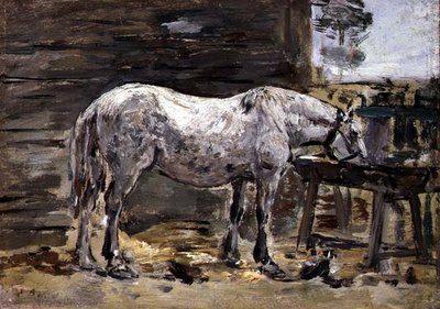 A Horse Drinking, c.1885-90 (óleo sobre painel) de Eugene Louis Boudin