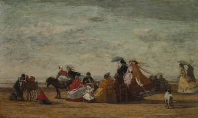 Cena de praia, c. 1865-1867 (óleo sobre painel de madeira) de Eugene Louis Boudin