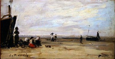 Cena da praia (óleo a bordo) de Eugene Louis Boudin