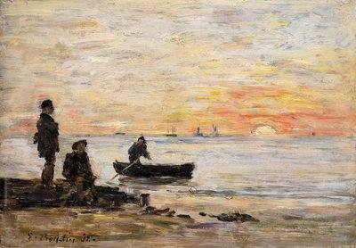 Maré baixa - costa e pescadores ao pôr do sol; Maree Basse - Costa e pescadores ao pôr do sol, 1862 de Eugene Louis Boudin