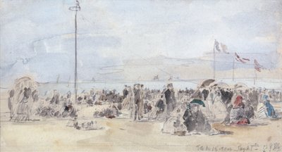 Pessoas na praia, Trouville, 1866 (wc e grafite no papel) de Eugene Louis Boudin