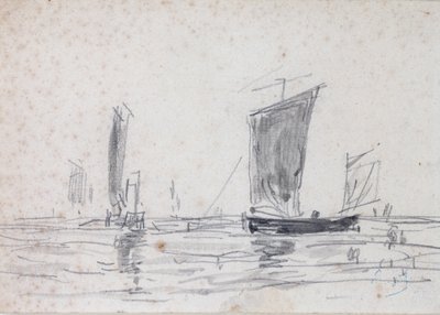 Barcos à Vela no Mar (lavagem e grafite sobre papel) de Eugene Louis Boudin