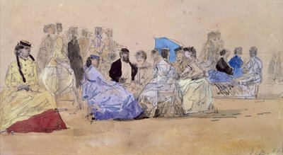 A praia de Trouville, 1866 (lápis e wc no papel) de Eugene Louis Boudin