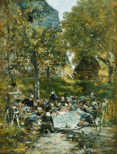 Arruelas na margem do rio; Arruelas pelo rio, c.1877-1881 de Eugene Louis Boudin