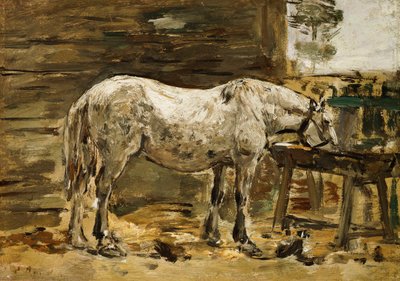 Cavalo branco na calha bebendo, c.1885-90 de Eugene Louis Boudin