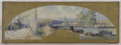 Esboço da Câmara Municipal de Issy-les-Moulineaux: La Seine à Issy-les-Moulineaux, cerca de 1901 (óleo sobre tela) de Eugene Louis Gillot