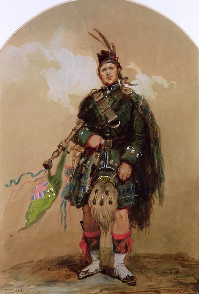 Um gaiteiro dos 79 highlanders no Chobham Camp em 1853 de Eugene Louis Lami