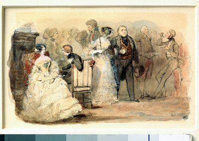 Uma recepção sob Louis Philippe Watercolour por Eugene Lami (1800-1890) de Eugene Louis Lami