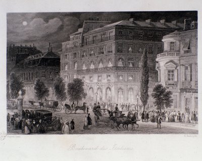 Animação em torno dos teatros do boulevard des Italians em Paris. Gravura de Eugene Louis Lami (1800-1890) 1843 Coleção particular de Eugene Louis Lami