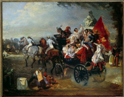 Cena de Carnaval em Paris, Place de la Concorde em 1834. Pintura de Eugene Louis Lami (1800 - 1890) de Eugene Louis Lami