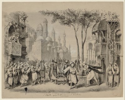 A Ópera Létoile de Emmanuel Chabrier no Théâtre des Bouffes-Parisiens, 1877 de Eugene Louis Lami