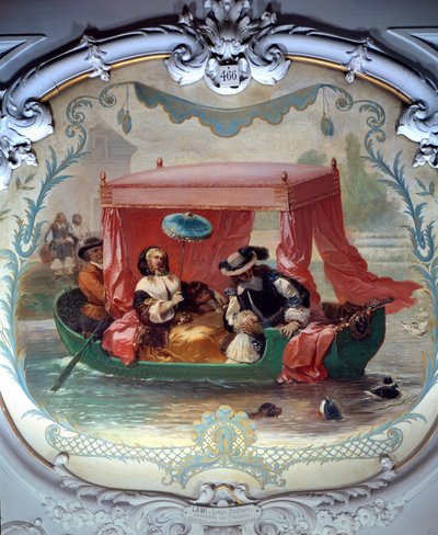 Caminhe sobre a água. Barco com copa das árvores. Pintura de Eugene Louis Lami (1800-1890) de Eugene Louis Lami
