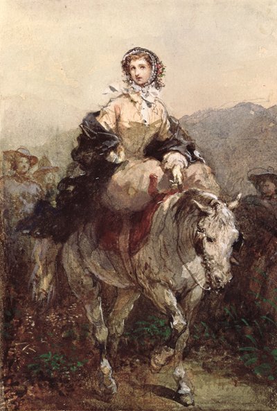 Mulher jovem, ligado, um, cavalo de Eugene Louis Lami