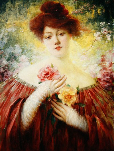 Rapariga com rosas, c.1900 (óleo sobre tela) de Eugene Louis Leopold Tripard Zigliara