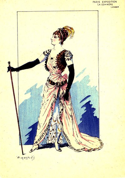 Figurino para a peça "A Fofoca". 1889 (gravura) de Eugene Mesples