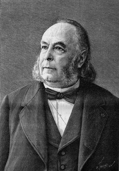 Retrato de Edmond Fremy (1814-1894), químico francês (a partir de uma fotografia de Eug. Pirou). Gravura em "La Nature: Revue des sciences et de leurs applications aux arts et a l