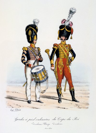 Protetores de pé comuns do corpo do rei, tambor principal e baterista, 1822-30 de Eugene Titeux